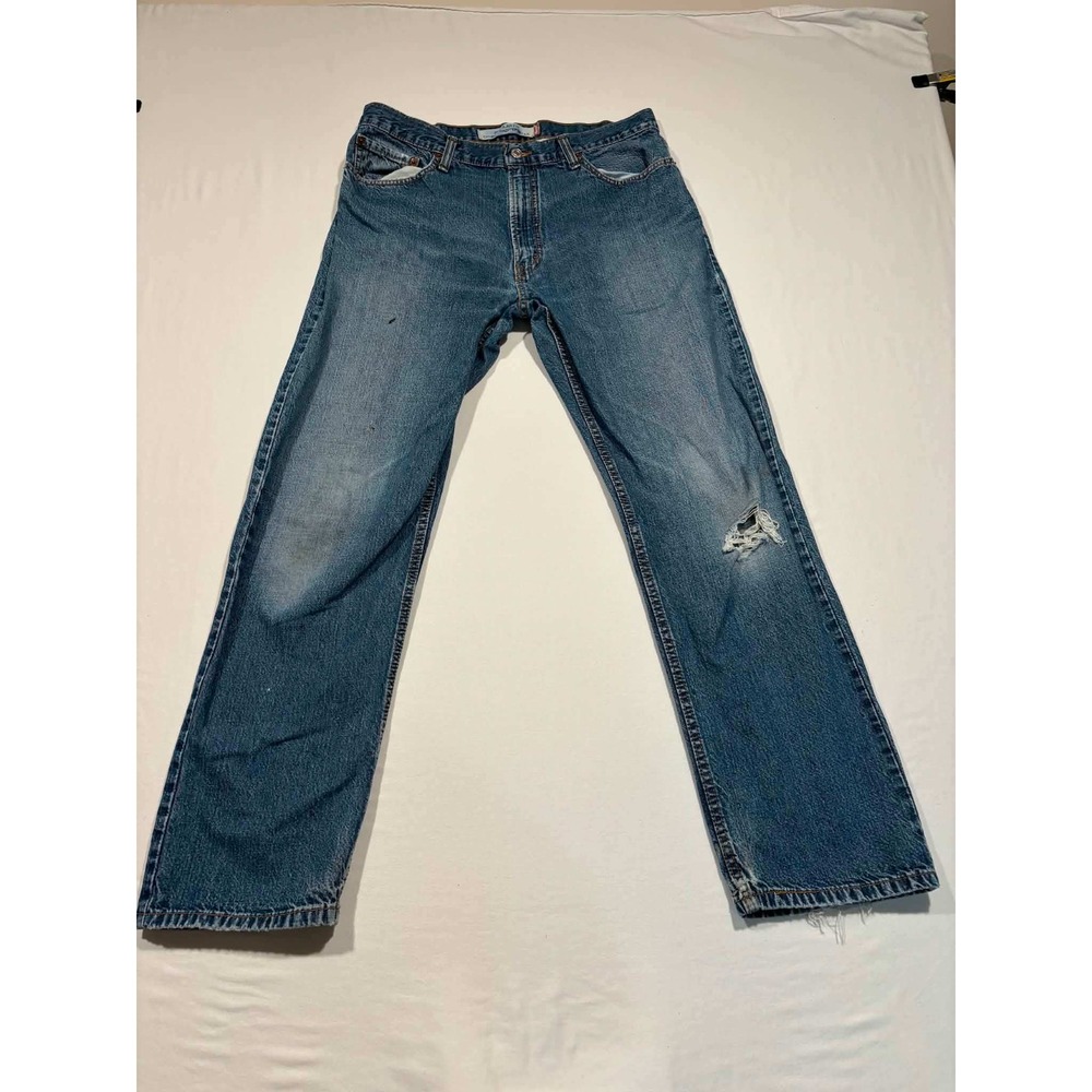 Levis 505 Regular Fit Jeans Mens 36x32 Medium Wash Distressed Denim Straight Leg